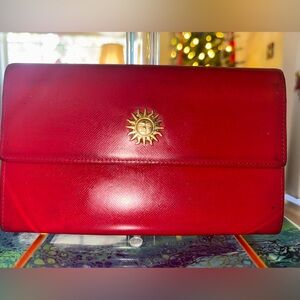 Gianni Versace Red Leather Wallet – Sun Medallion Logo, Made in Italy. (Vintage)